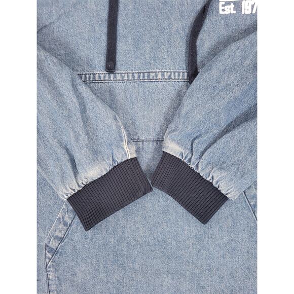 Rare Disney Resort Medium Denim Hoodie Pullover Spellout Script‎ Spirit Jersey - Picture 7 of 16